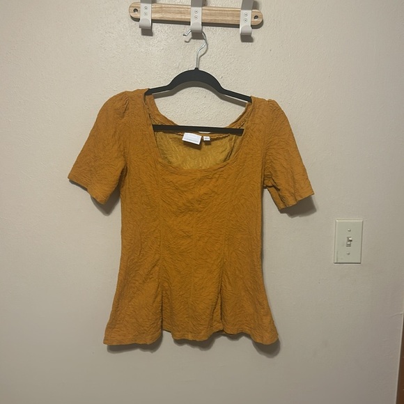 Anthropologie Ett:Wa Mustard Wesley Square Neck Peplum Top‎ Size Small - Picture 3 of 7